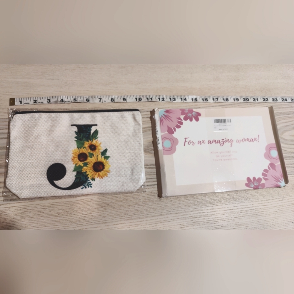 Floral Initial Canvas Pouch - Cream